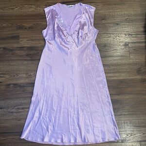 Vintage Y2K Purple Slip Dress Delicate Floral Embroidery Bow Coquette Bias Cut